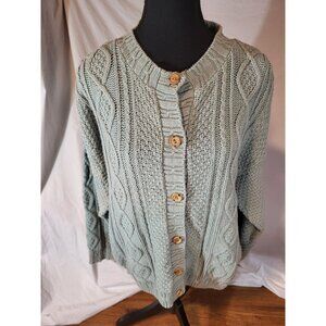 Vintage Y2K Weathervane Seafoam Green Cotton Cableknit Cardigan Sweater